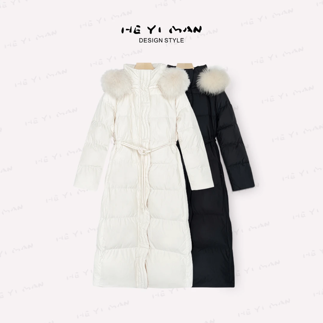 【何以慢】冬季90白鸭绒狐狸毛气质收腰中长款羽绒服A8-A3258