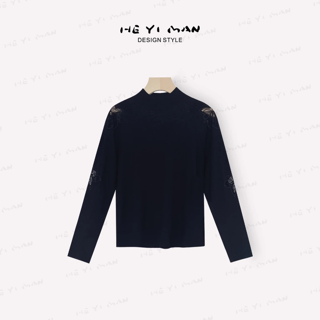 【何以慢】100%羊毛165g蕾丝拼接显瘦保暖羊毛衫A4-A4920