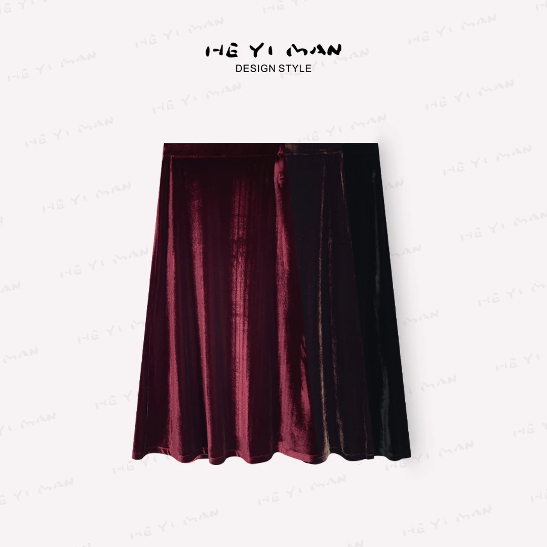 【特价款不退换】春秋复古法式丝绒优雅气质显瘦A字半身裙B4-A4255