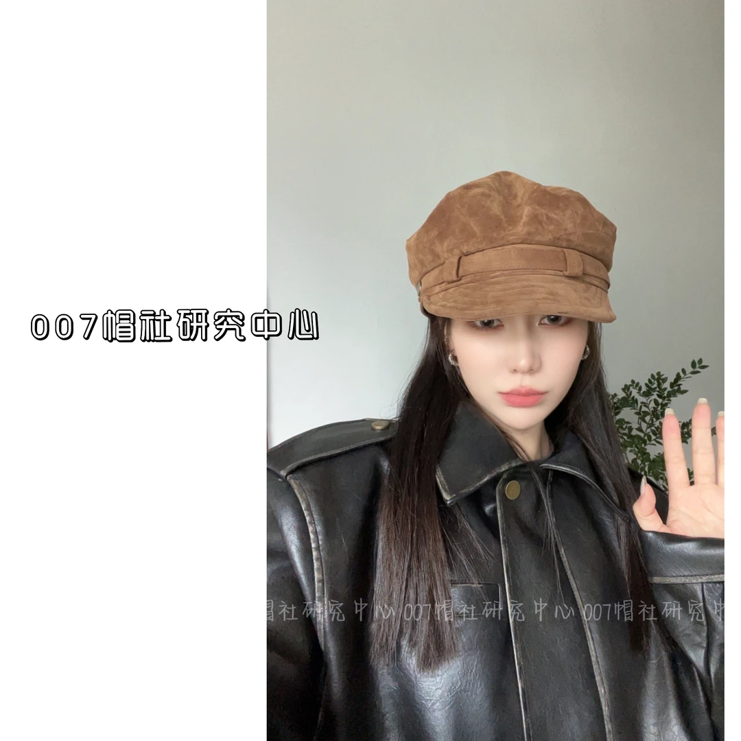 秋季新款复古英伦风报童帽女高级感麂皮绒八角帽显脸小时髦画家帽