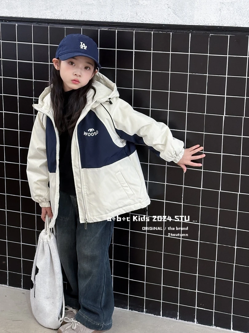 abc家2024秋冬新款冲锋衣外套夹棉男女同款撞色棉服连帽92187