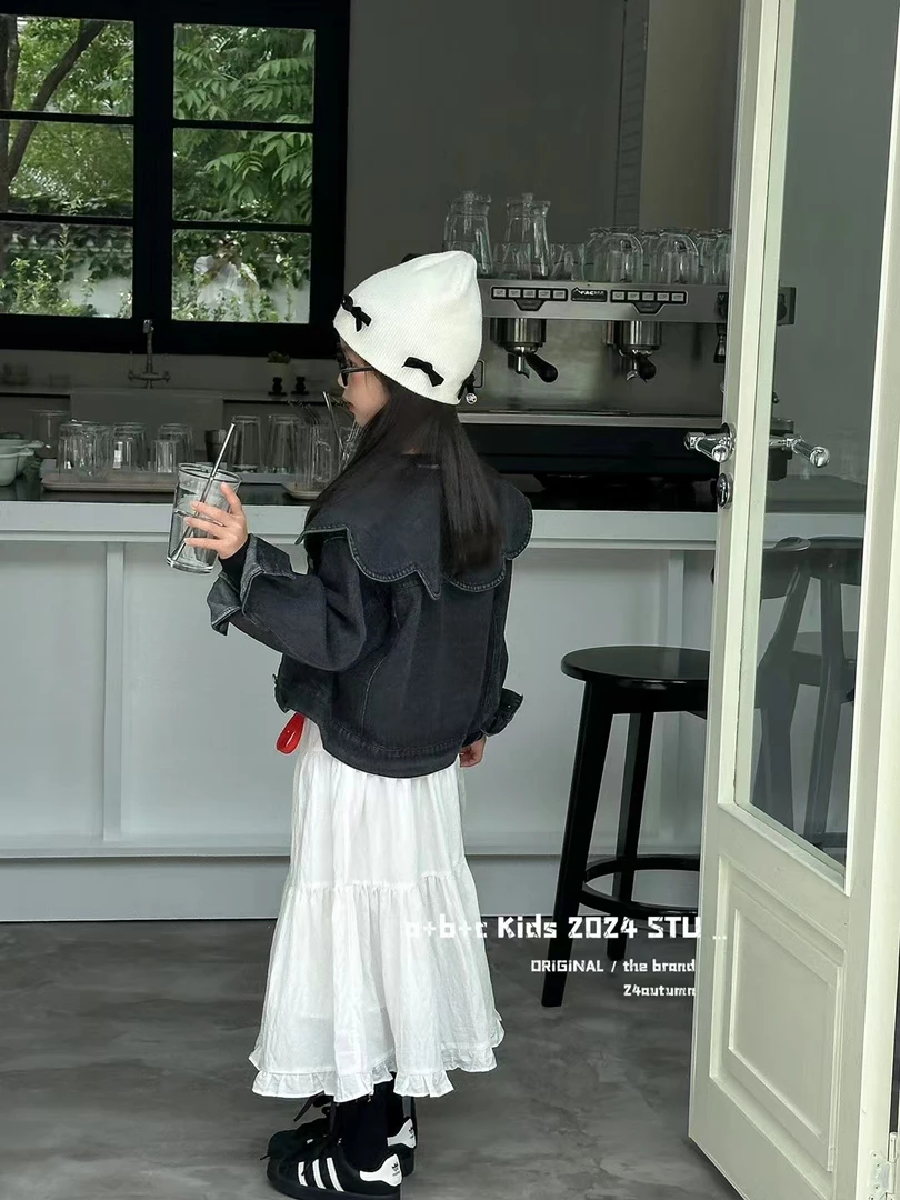 女童秋装牛仔外套2024新款洋气儿童设计师款中大童甜美花瓣领