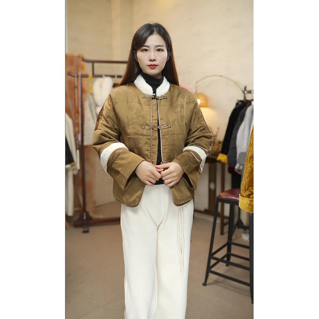 【倾佳音】人丝提花新中式棉服女2024年秋冬新款保暖冬天外套