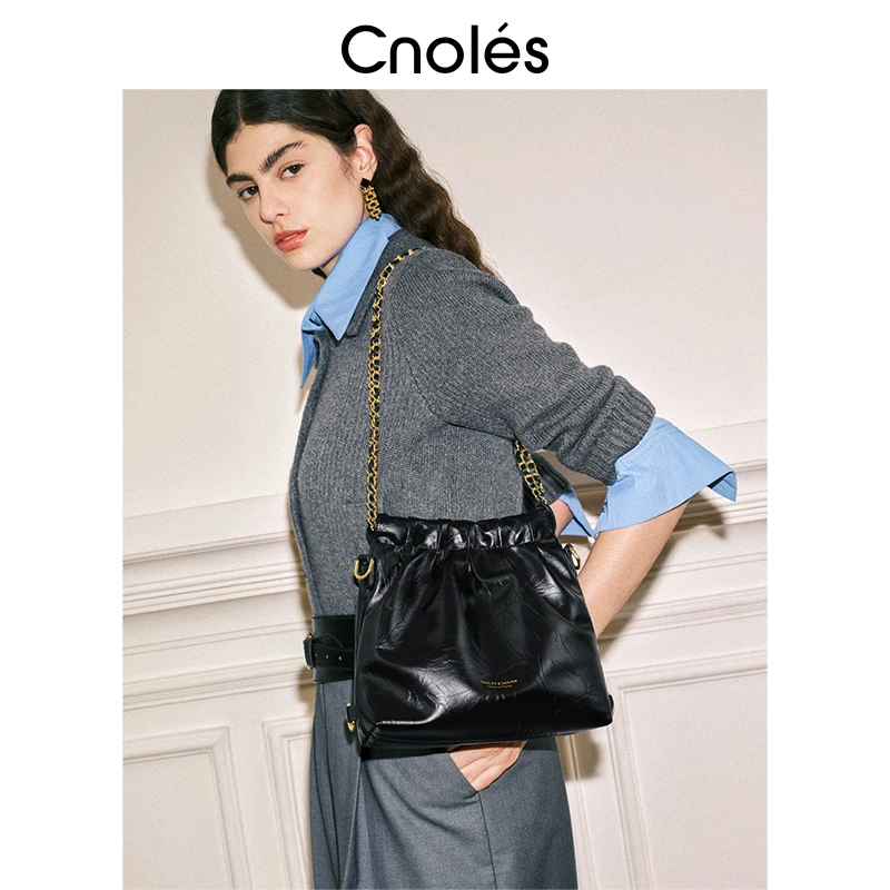 Cnoles蔻一三背流浪包女黑色链条单肩包包女新款托特包女士斜挎包