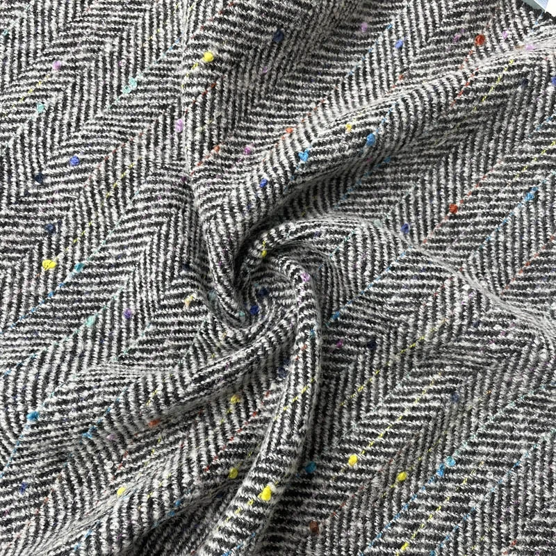 布艺岛进口羊绒人字纹彩点羊毛毛呢秋冬大衣外套面料小香风布料