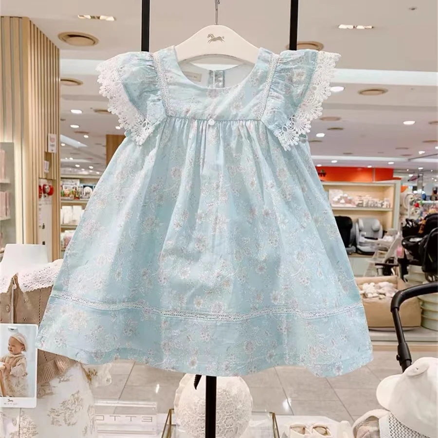 出口韩单  韩国飞马家夏季新款女童宝宝碎花清新飞袖连衣裙