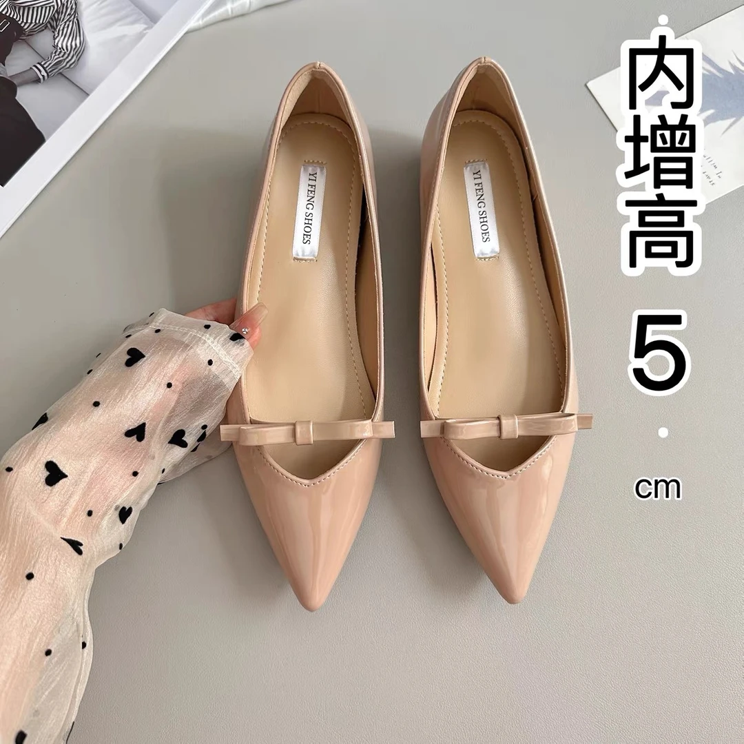 2025内增高5公分尖头V字少女心蝴蝶结晚风优雅露趾缝甜美气质百搭