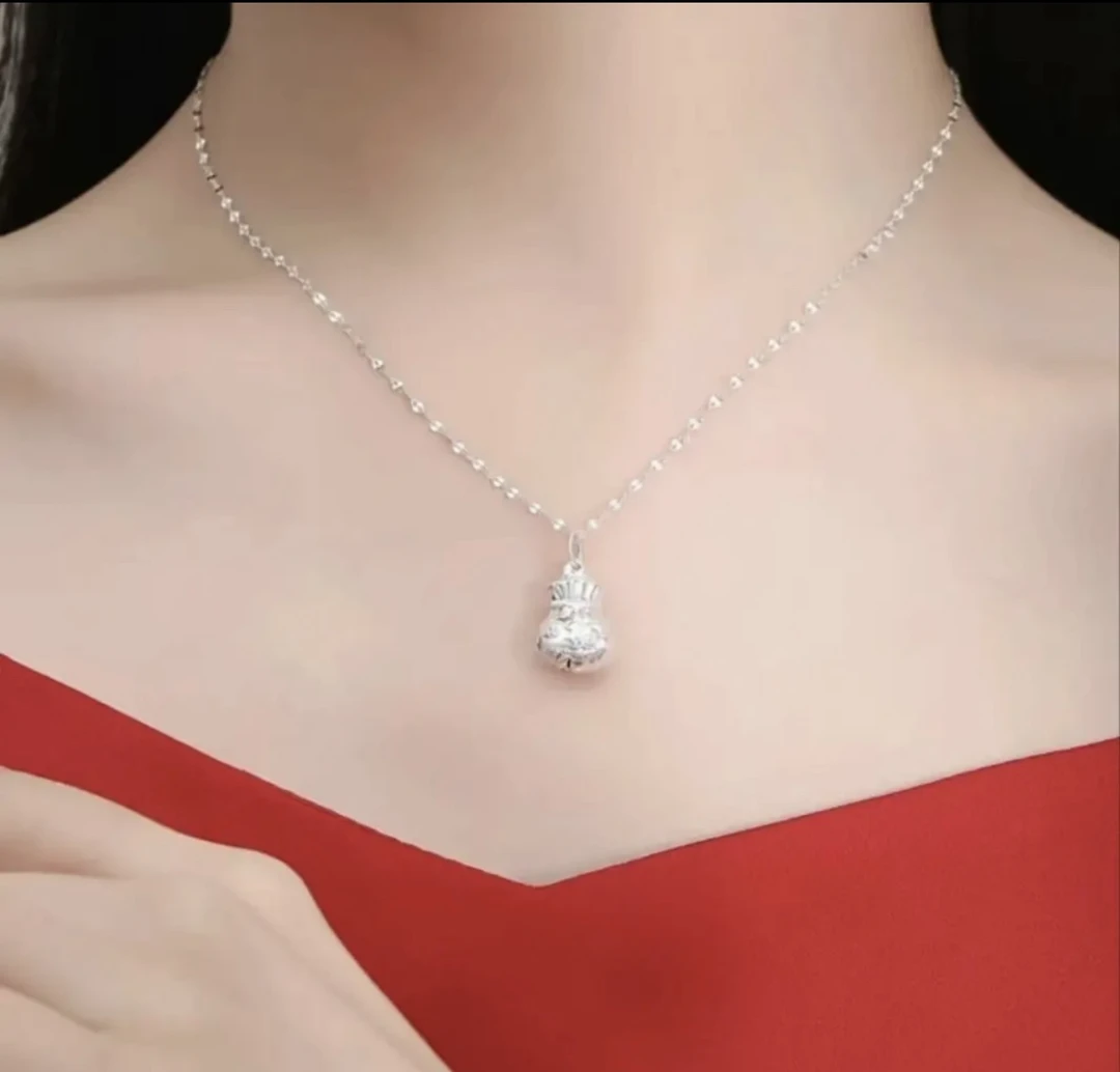 坠链均足银 纯银足银雪花项链钱袋吊坠项链工艺精致送女友礼物