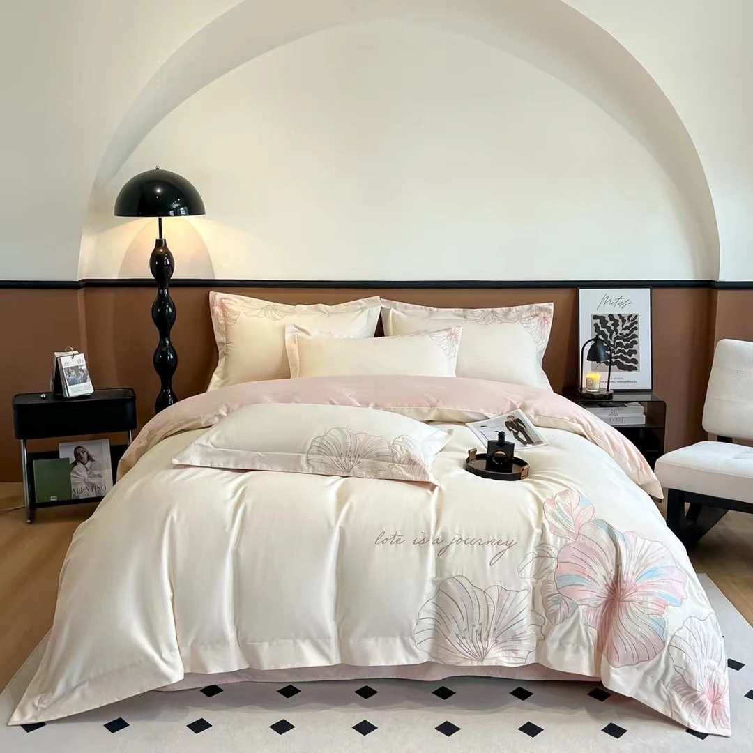 高端长绒棉磨毛刺绣四件套极简风 华尔滋