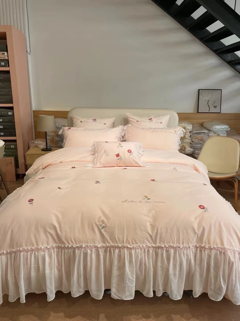 伟杭 高端店主自用淑女风仙女款全棉水洗棉刺绣四件套少女心