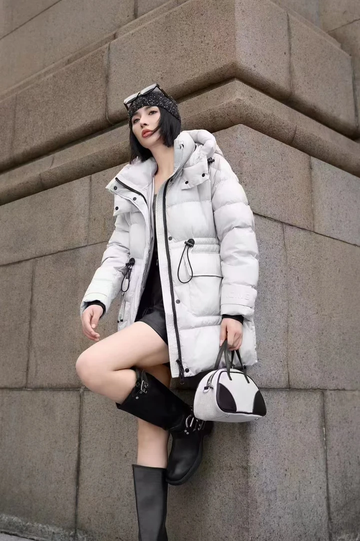 9290时尚收腰冬季棉服中长款加厚连帽新款时尚外套简约潮派