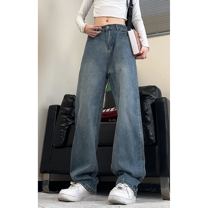 cleanfit复古蓝高腰提档牛仔裤男款秋冬美式高街vibe宽松直筒裤子