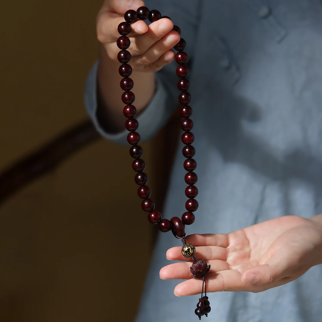 印度小叶紫檀12mm*36颗多金星手持念珠手串天然泥料手工紫檀手串