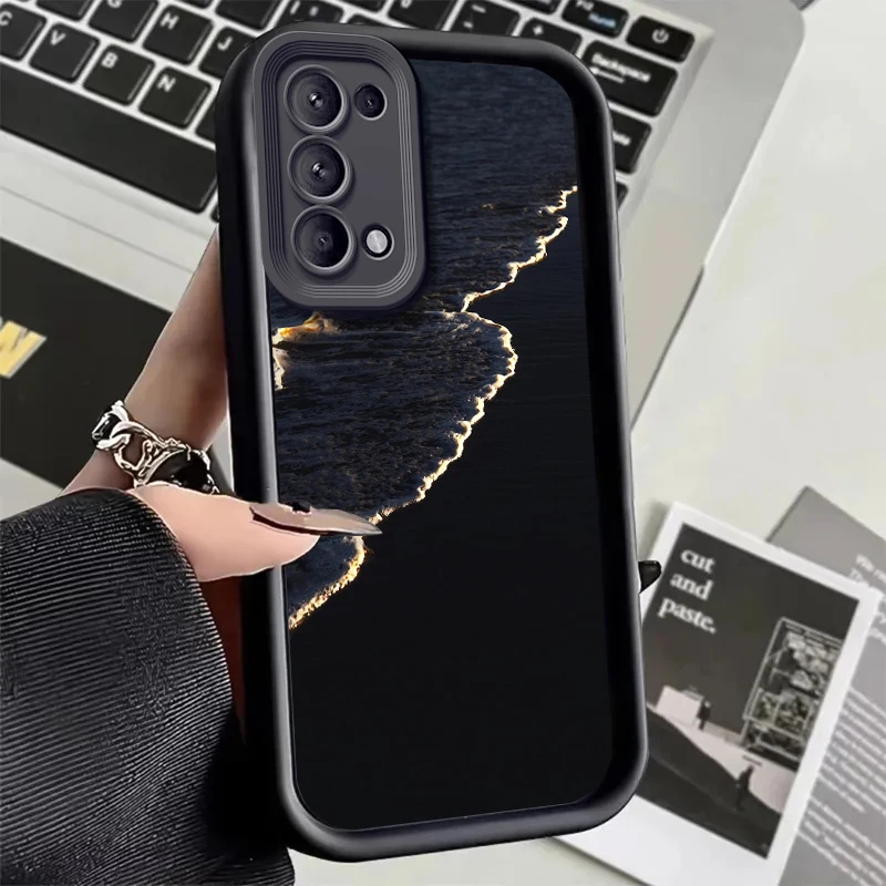 适用OPPOReno5手机壳PEGM00全包女款高级彩绘创意个性男黄金海浪