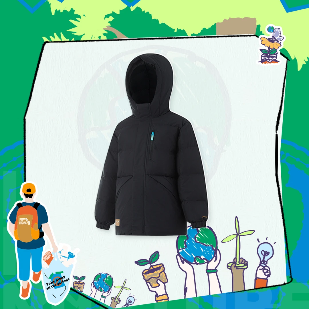 李宁男大童户外系列防风透湿宽松85%鸭绒中羽绒服YYMU057