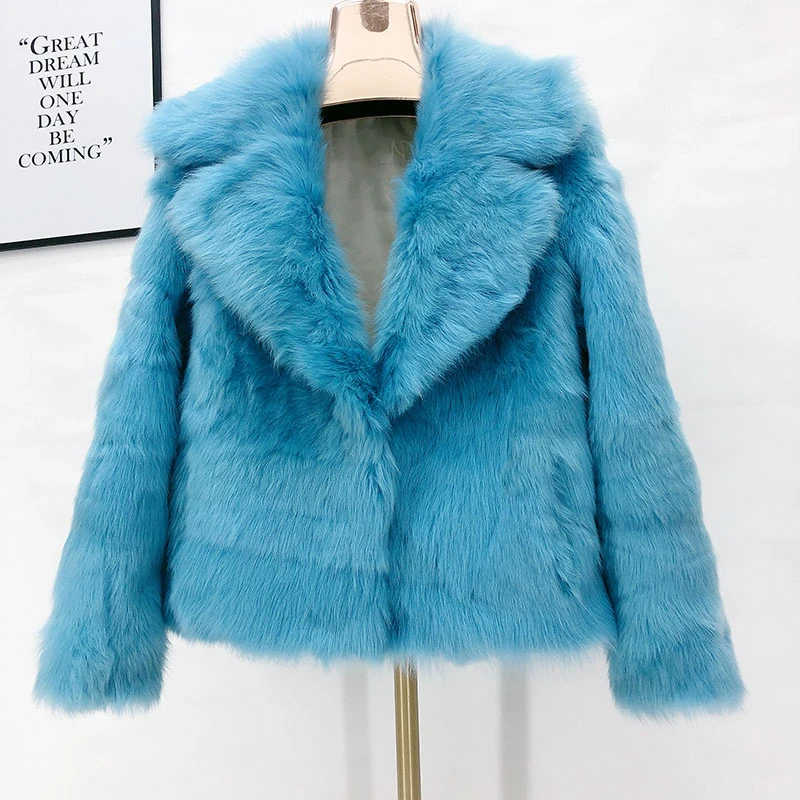 皮毛一体女装短款时尚西服时尚好看女士蓝色外套简约私服