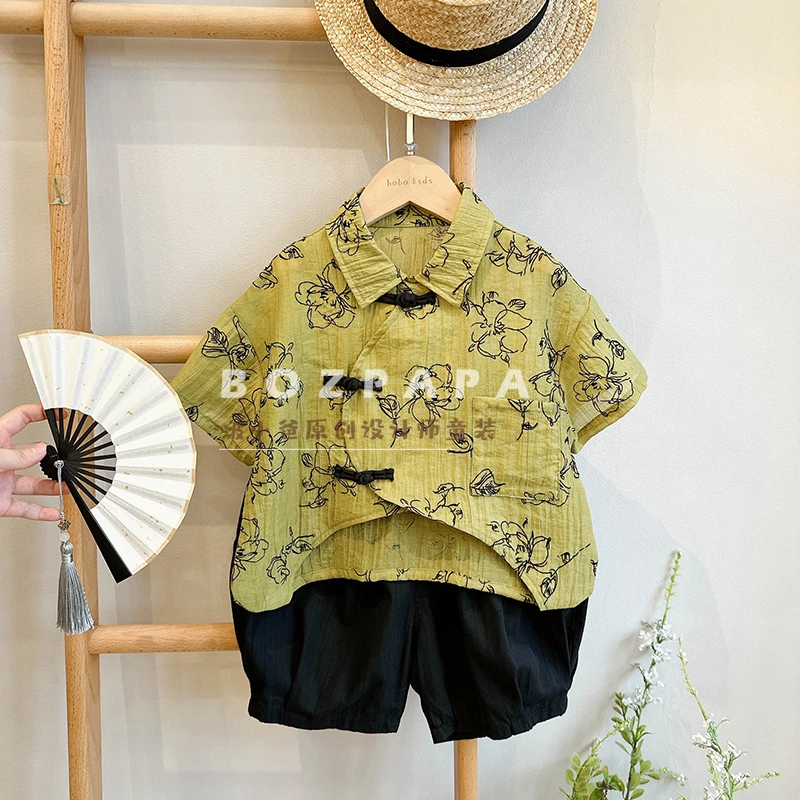 BOZPAPA【朝花夕拾】定制款新中式印花盘扣不规则衬衣