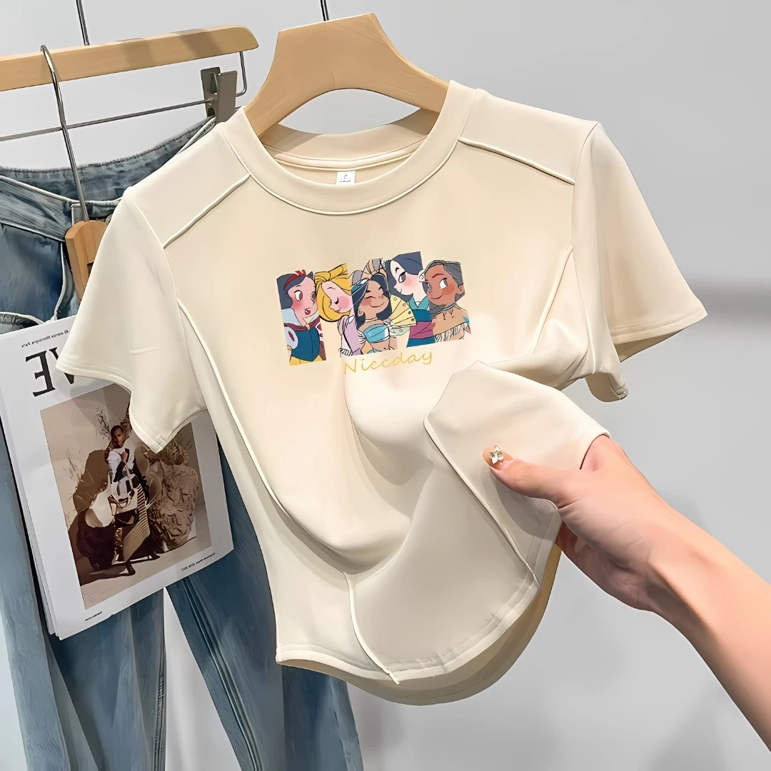 儿童高腰短款夏季新款短袖t恤女童洋气女孩小衫设计感学生上衣服