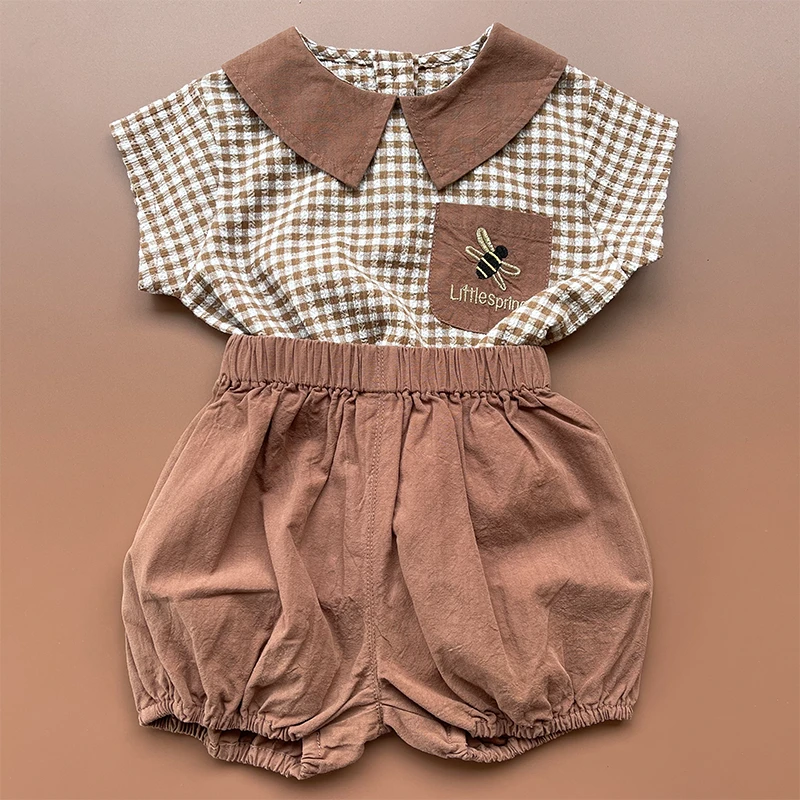 2024小蜜蜂刺绣格子套装YZ23071