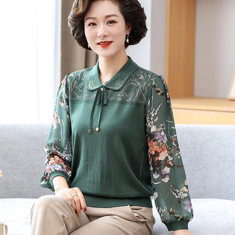 妈妈款春装长袖T恤中年女洋气衬衣50-60岁中老年人婆婆夏装上衣服