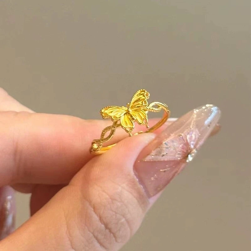 赛菲尔万足足金999.9黄金戒指缤纷蝴蝶梦蝶戒指JZ132礼物女