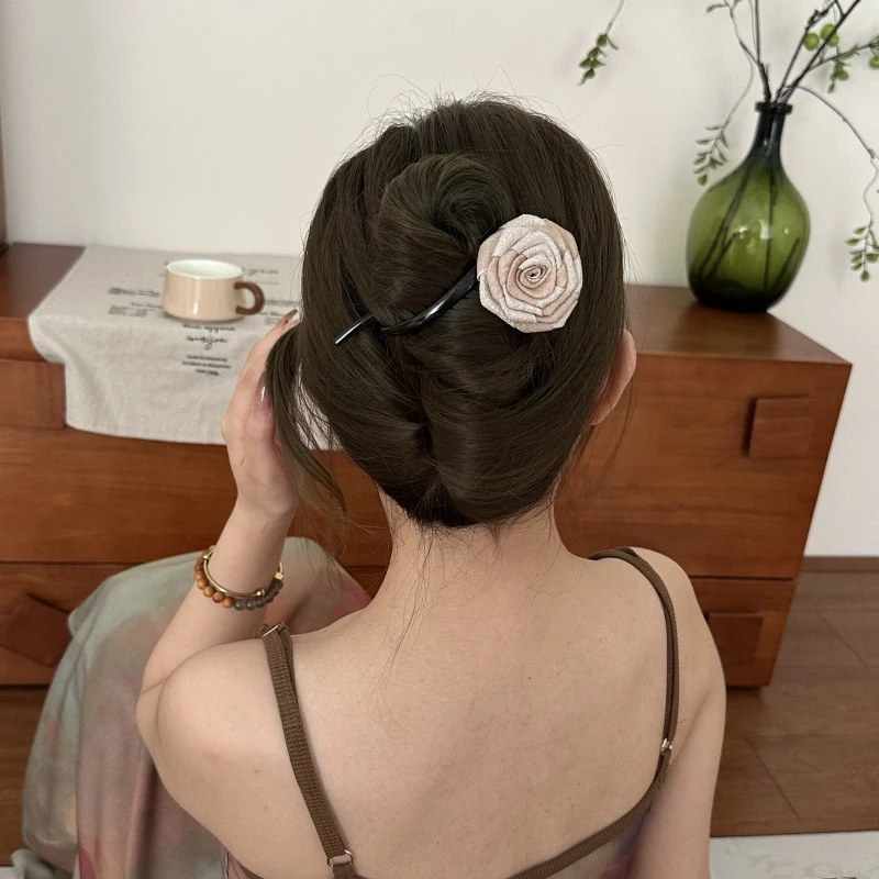 C美拉德干枯玫瑰扭扭夹一字夹简约优雅气质头饰法式超仙温柔发饰