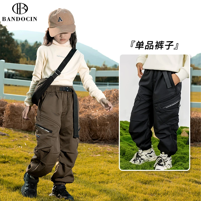 BANDOCIN/半度闲冬季新款儿童保暖宽松加绒加厚休闲裤B4K379