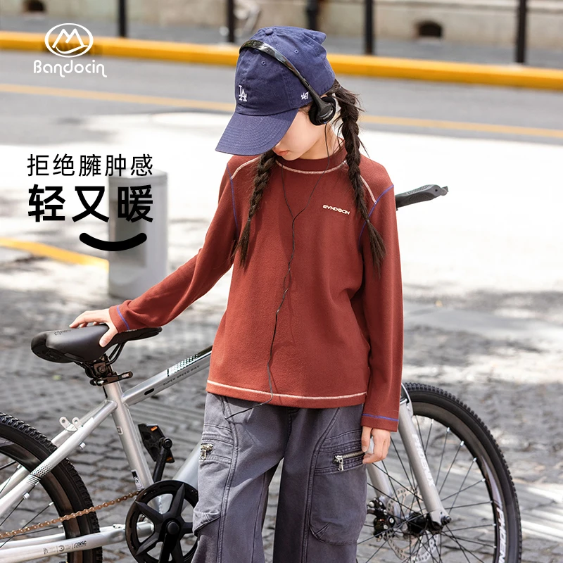 BANDOCIN/半度闲女童街头户外秋冬时尚加绒加厚休闲长袖卫衣T恤