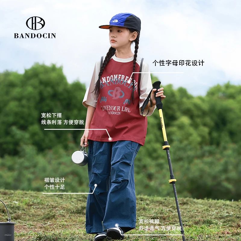 BANDOCIN/半度闲中大童夏季个性宽松印花时尚美式户外套装