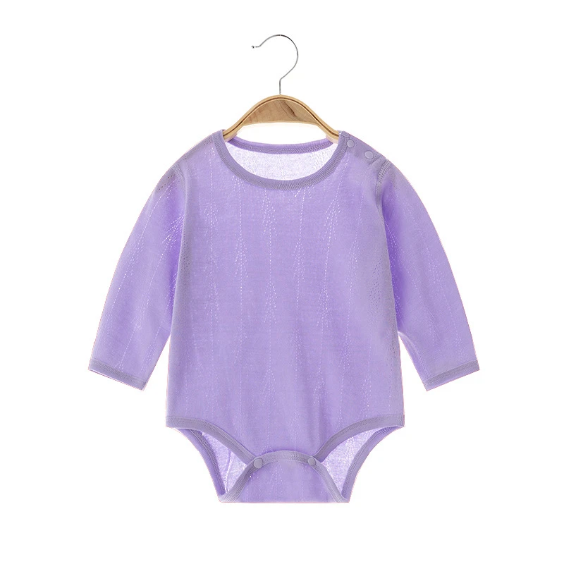 婴儿包屁衣夏款超薄款宝宝三角爬服哈衣镂空纯棉长袖连体衣新生儿