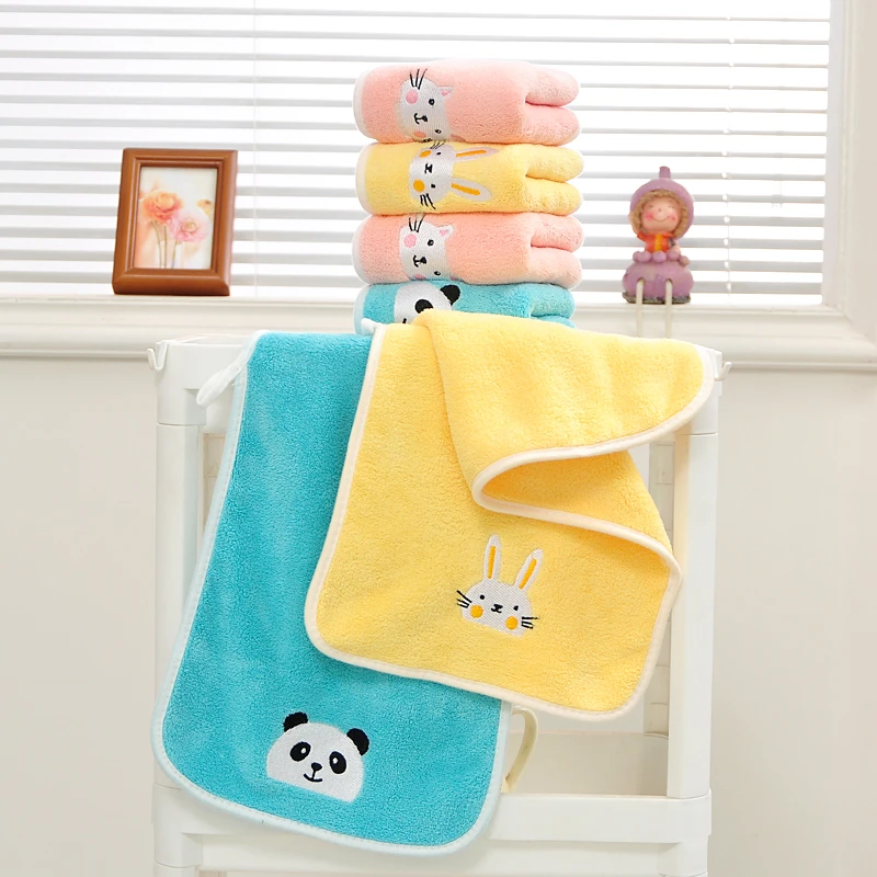 卡通动物柔软吸水不掉毛家用可爱毛巾超柔绣花幼儿园洗澡绣花