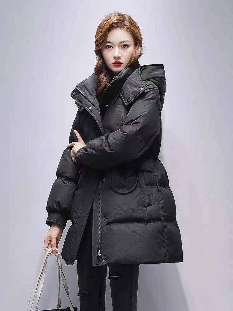 记凡希加厚连帽羽服女新款保暖高端中长款外套上衣