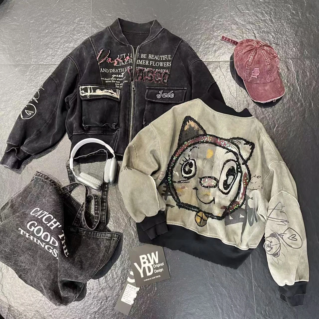 哆啦美加绒短款外套秋冬季潮牌美式棒球服小版百搭韩版宽松休闲