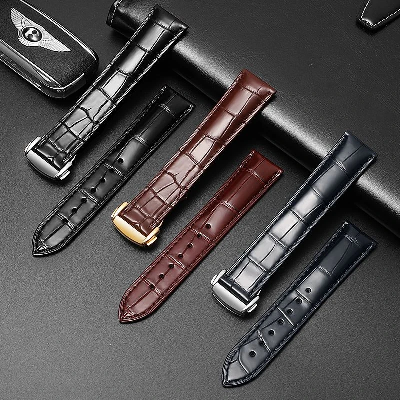 适配欧米茄蝶飞海马超霸腕表设计腕表鳄鱼皮表带耐磨耐用光滑优质