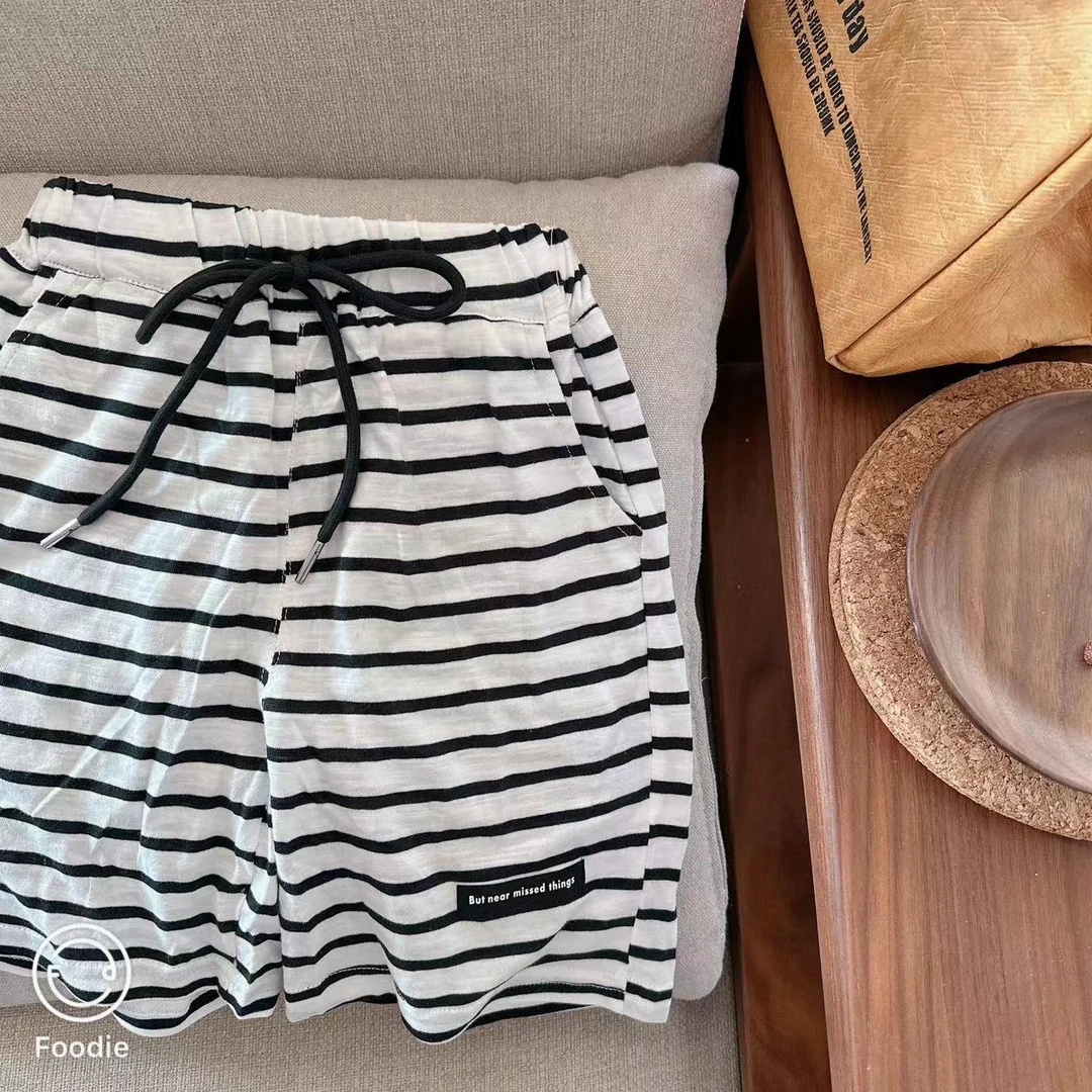 【JMJQ 23576】 夏季中小童韩版细黑条条纹宽松时尚短裤