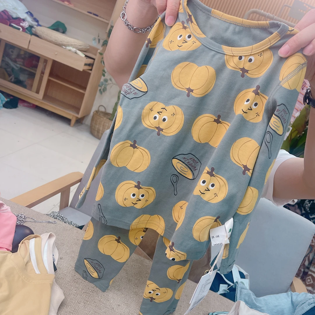 【断码处理 23330】秋款中小童舒适居家满印南瓜贴身穿家居服套装
