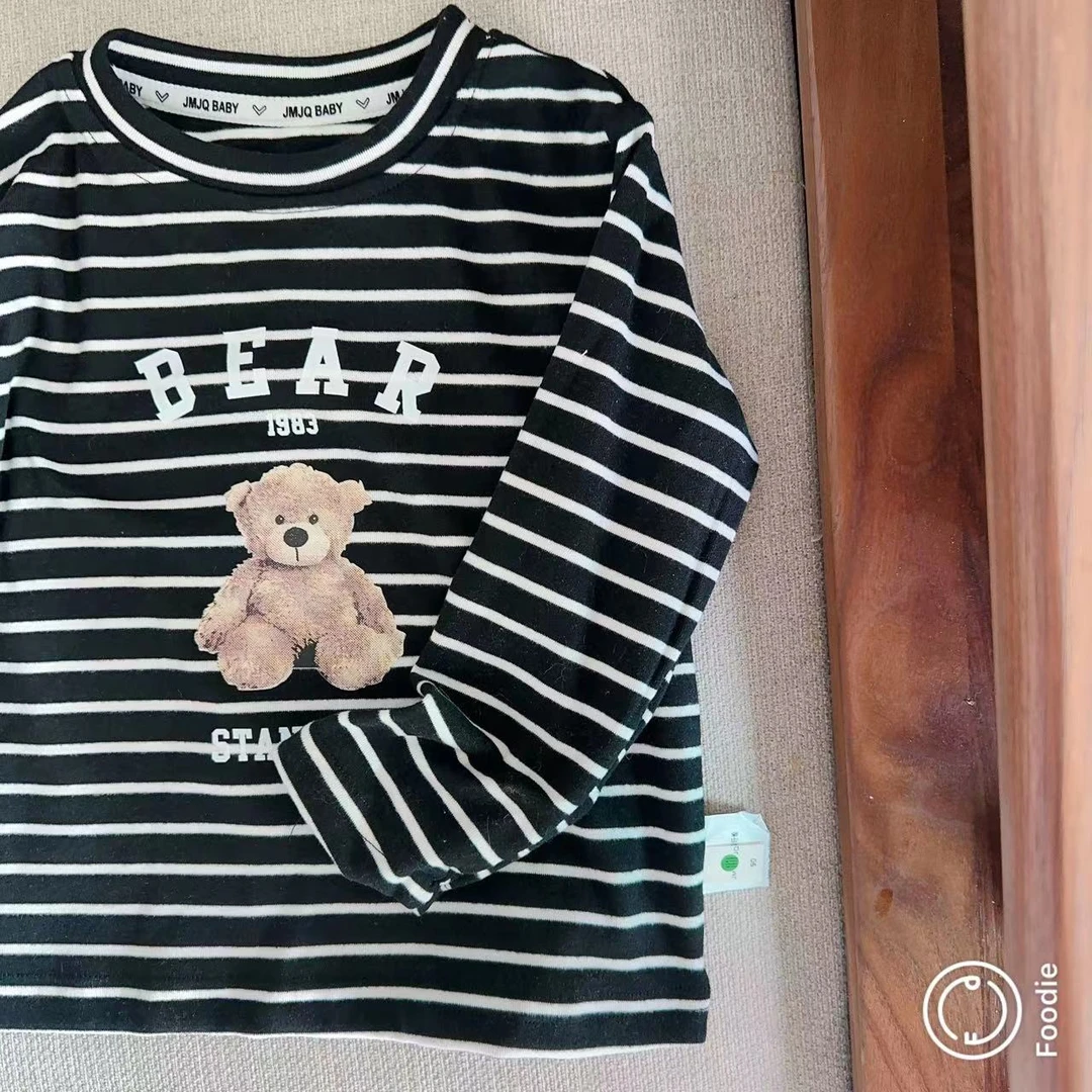 【年末收版 23680】秋冬自发热贴身亲肤自发热条纹长袖印小熊打底衫