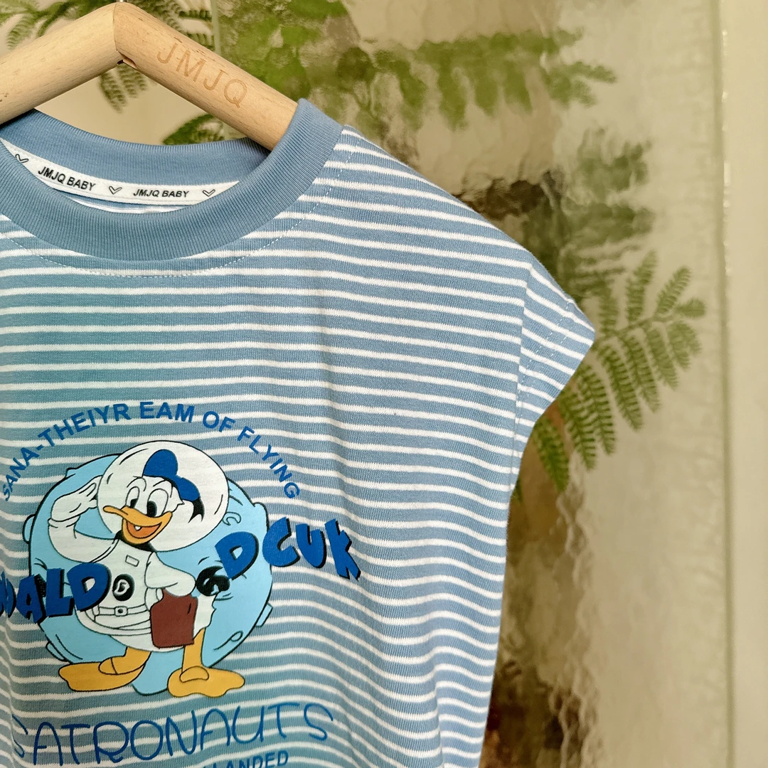 【断码处理 20791】夏季清爽透气圆领轻薄条纹卡通鸭子百搭宽肩背心