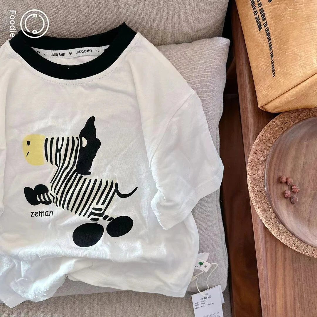 【JMJQ20171】夏季儿童趣味短袖阳光小斑马上衣短袖宝宝