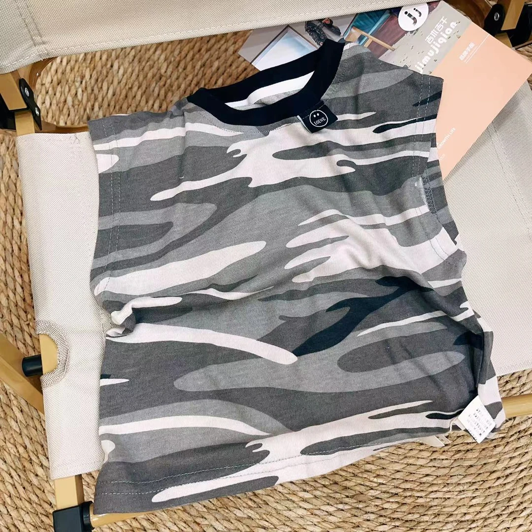 【JMJQ 23308】夏季男女童迷彩洋气韩版无袖背心