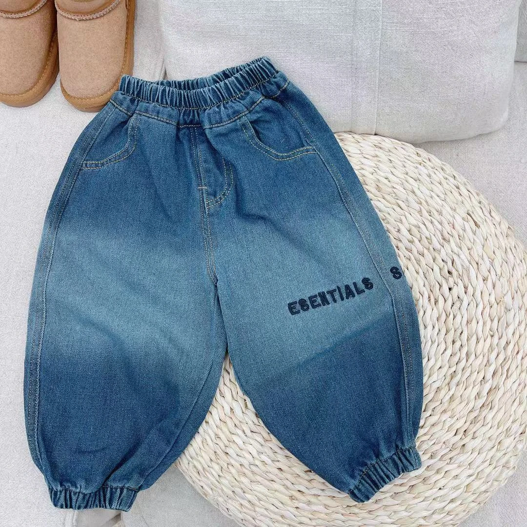 【JMJQ 23785】春秋韩版中小童字母刺绣洗水蓝渐变百搭牛仔长裤