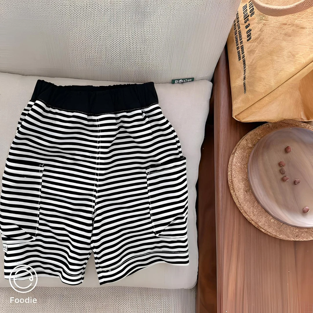 【JMJQ 20110】 夏季中小童韩版针织纹宽松时尚裤百搭条纹黑白阔腿