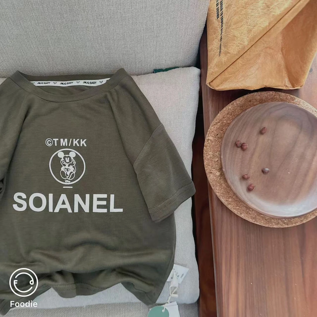 【高货20372】夏季新款儿童莱赛尔卡通印花套头时尚清凉短袖上衣