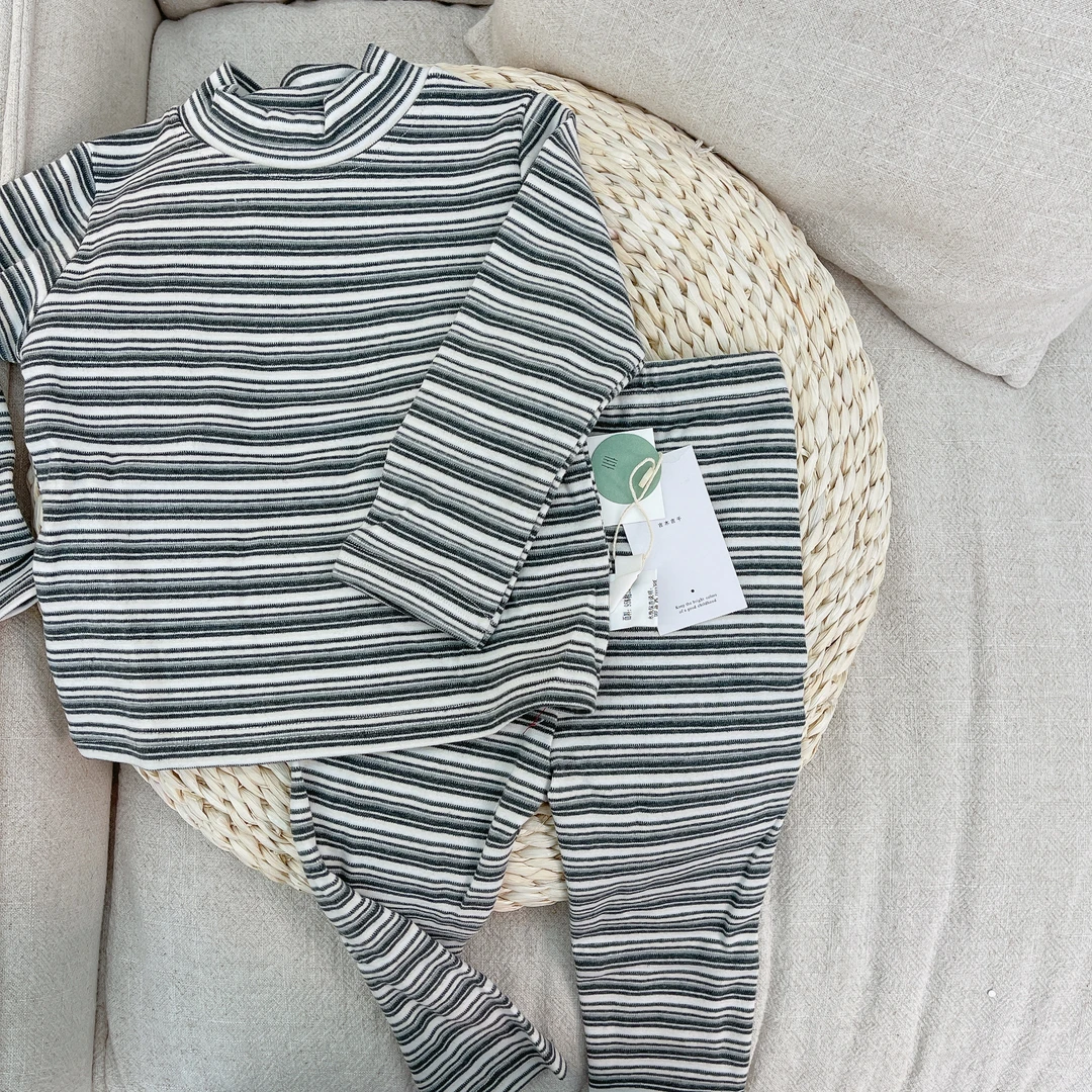 【断码处理 22608】秋季中小童舒适居家条纹加厚贴身穿家居服套装
