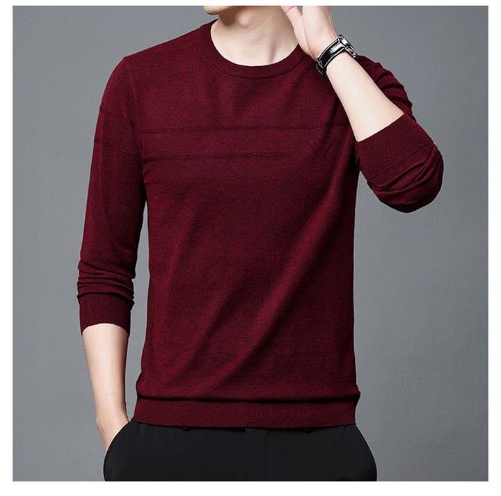 《300克绵羊毛》圆领秋冬男士长袖提花百搭半高领时尚休闲中青年