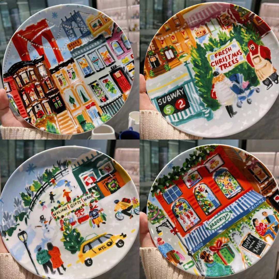 【东泰】出口高货油画师设计师陶瓷4件套8英寸盘