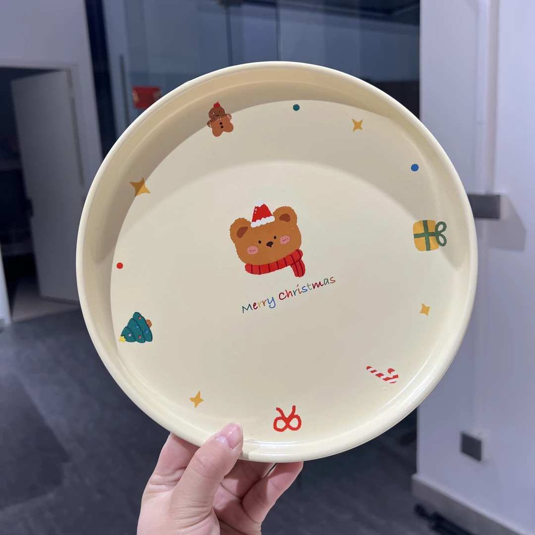 圣诞玩偶小熊8.7英寸可爱陶瓷盘子家用早餐浅盘网红菜盘陶瓷圆盘