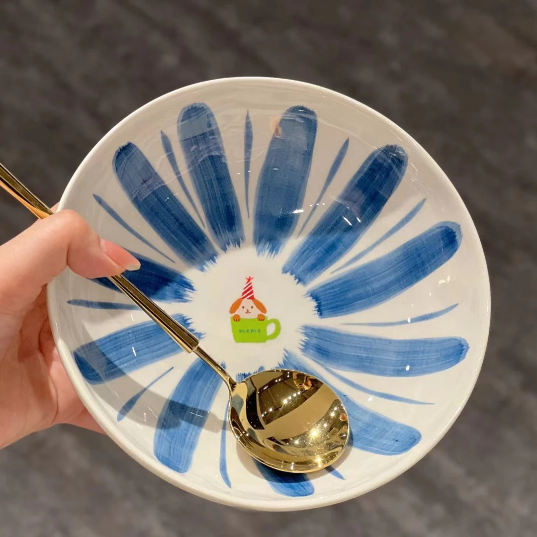 【东泰】出口高货 7英寸蓝叶子小狗不规则碗不带勺子