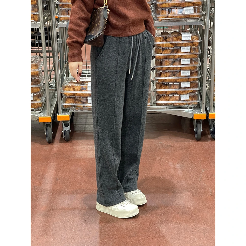 WenWen小个子韩系绒感加绒保暖休闲高腰窄版直筒裤时尚裤子2303