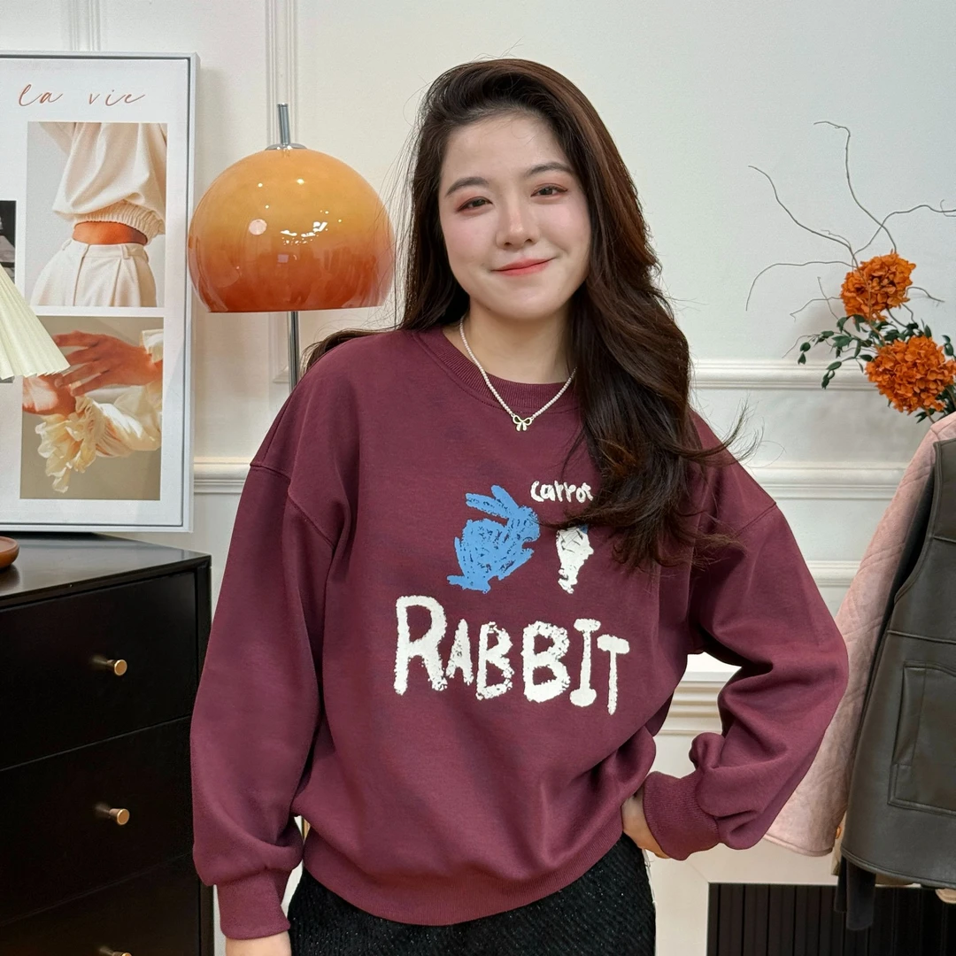 WenWen 小个子韩版时尚兔子印花圆领百搭休闲卫衣长袖上衣2219